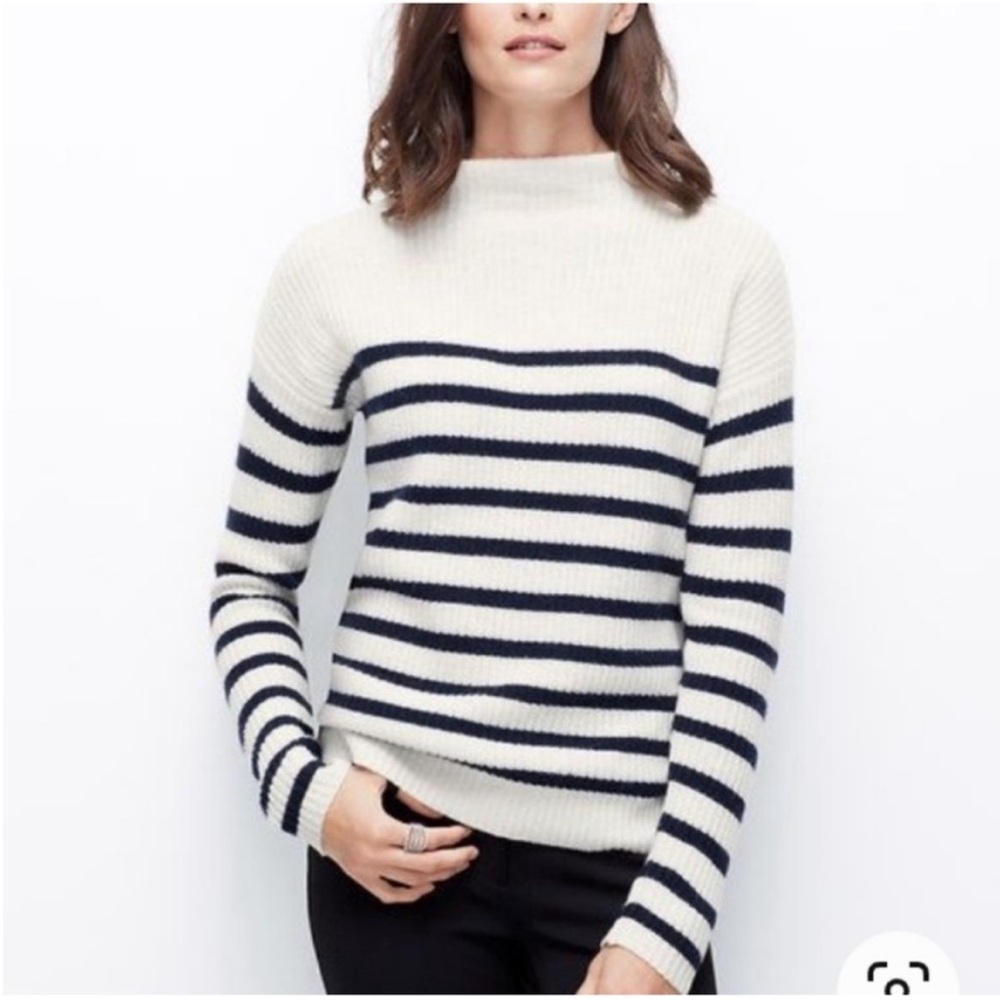 💕Ann Taylor Black White striped Mock Neck Wool Sweater Size Medium